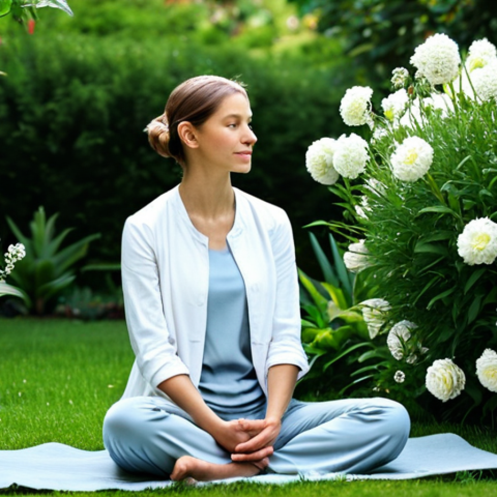 Serene Self-Reflection**
"A woman, fully clothed in a comfortable, modest outfit, sitting peacefully in a garden, reflecting. Soft, natural lighting. In the background, lush greenery and blooming flowers. Focus on inner peace and mindfulness. Perfect anatomy, correct proportions, natural pose, well-formed hands, proper finger count, safe for work, appropriate content, professional, modest, family-friendly. High quality, detailed."
**
