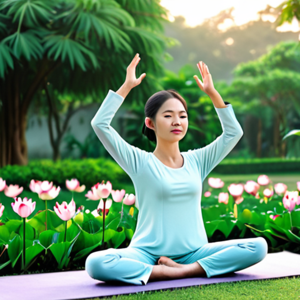 정신적 회복탄력성을 위한 자아 탐색 - Serene Morning Ritual**

A young Vietnamese woman, fully clothed in a modest Ao Dai, practices yoga ...