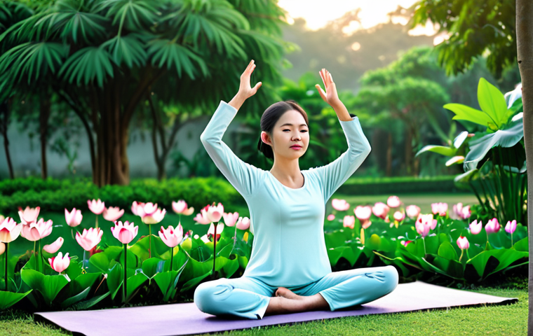 정신적 회복탄력성을 위한 자아 탐색 - Serene Morning Ritual**

A young Vietnamese woman, fully clothed in a modest Ao Dai, practices yoga ...