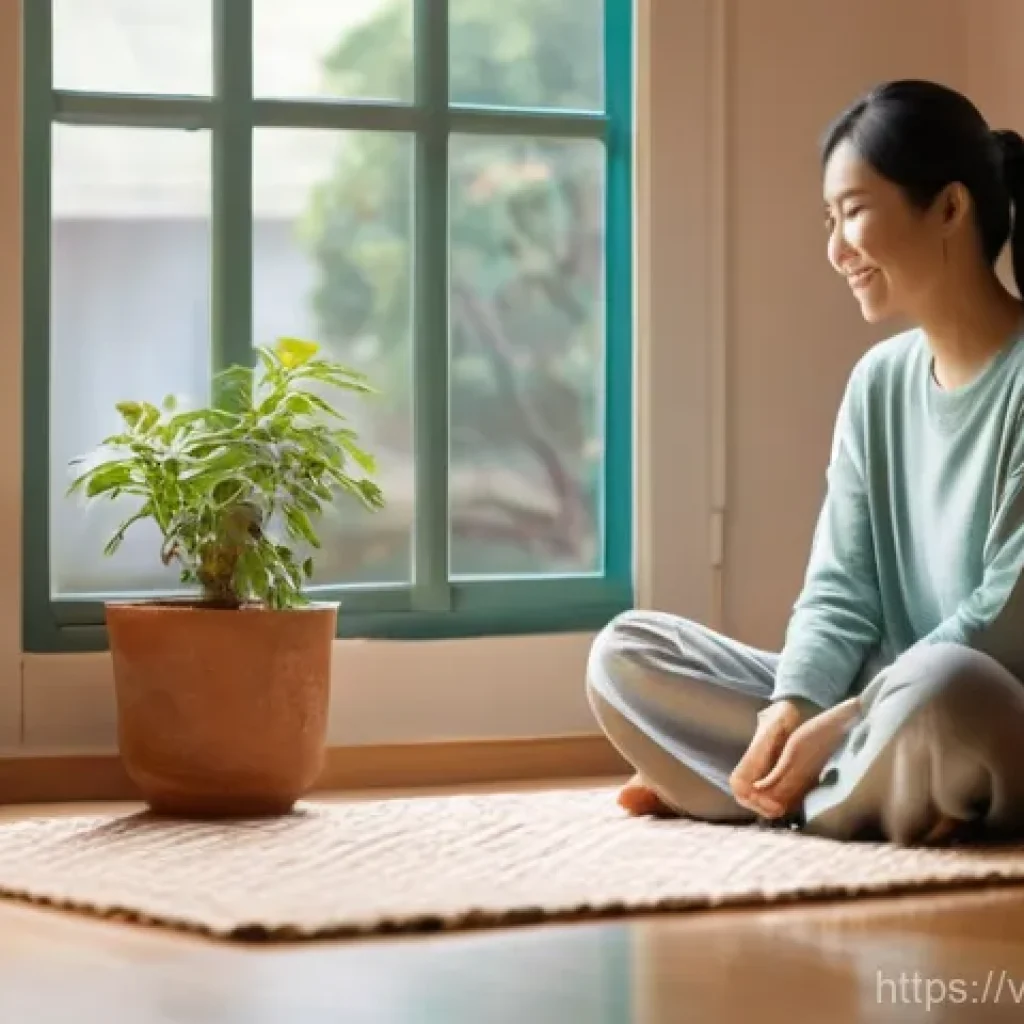 정신적 회복탄력성을 위한 행복한 습관 - **Prompt:** A young Vietnamese woman in her late 20s, dressed in comfortable, modest loungewear (suc...