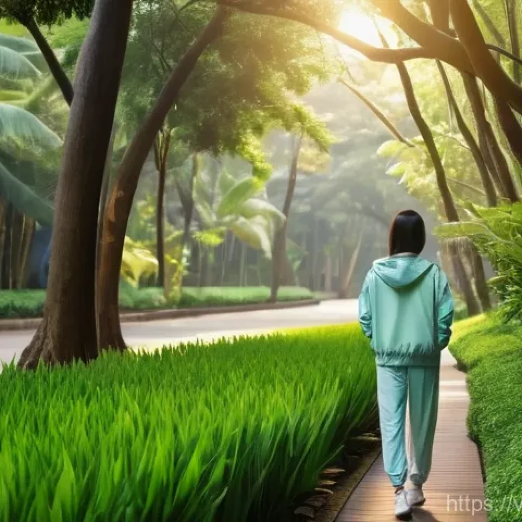정신적 회복탄력성을 높이는 자연과의 연결 - **Prompt: Serene Morning Walk in a Vietnamese Park**
"A person in their late 20s to early 30s, l...