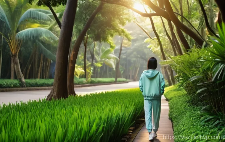 정신적 회복탄력성을 높이는 자연과의 연결 - **Prompt: Serene Morning Walk in a Vietnamese Park**
"A person in their late 20s to early 30s, l...