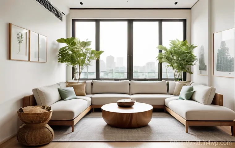 정신적 회복탄력성을 위한 환경 조성하기 - **Prompt:** A tranquil and meticulously organized modern apartment living room bathed in soft, natur...