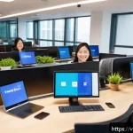 Home 20 회복탄력성 있는 조직 문화 구축하기 - A modern Vietnamese office environment showcasing a diverse team engaged in open communication and c...