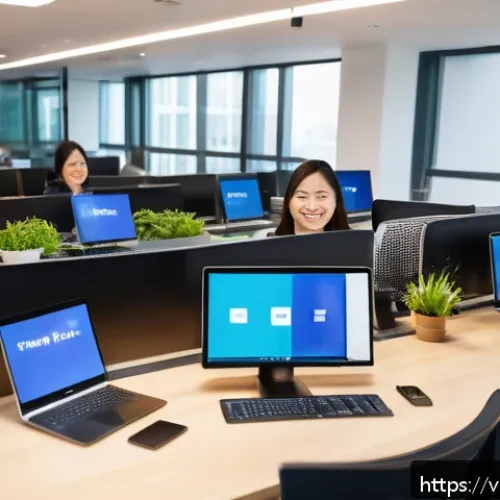 Home 32 회복탄력성 있는 조직 문화 구축하기 - A modern Vietnamese office environment showcasing a diverse team engaged in open communication and c...